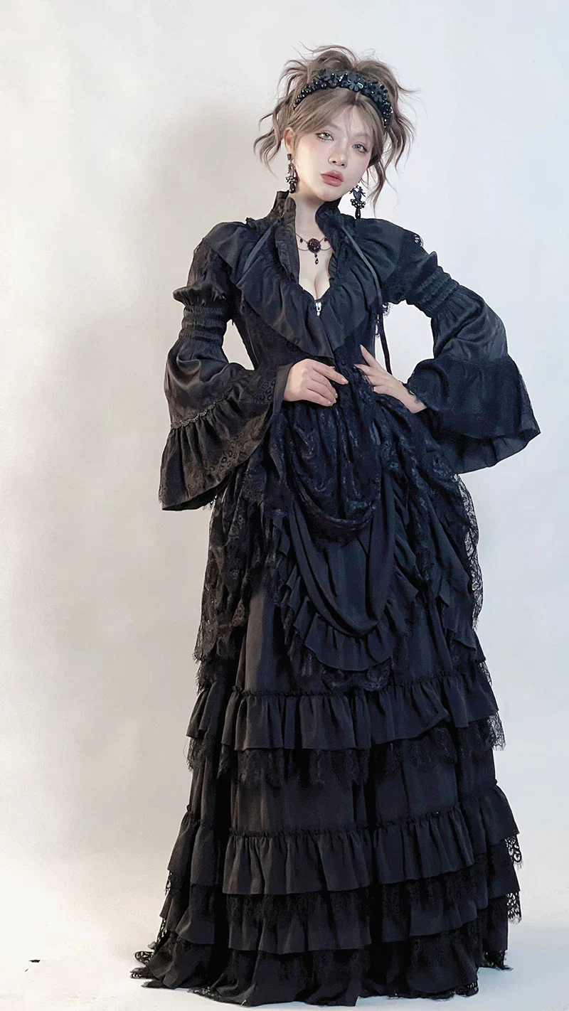 Amala - Long Gothic Lolita JSK and Underskirt, Tiered Hem - Image 11