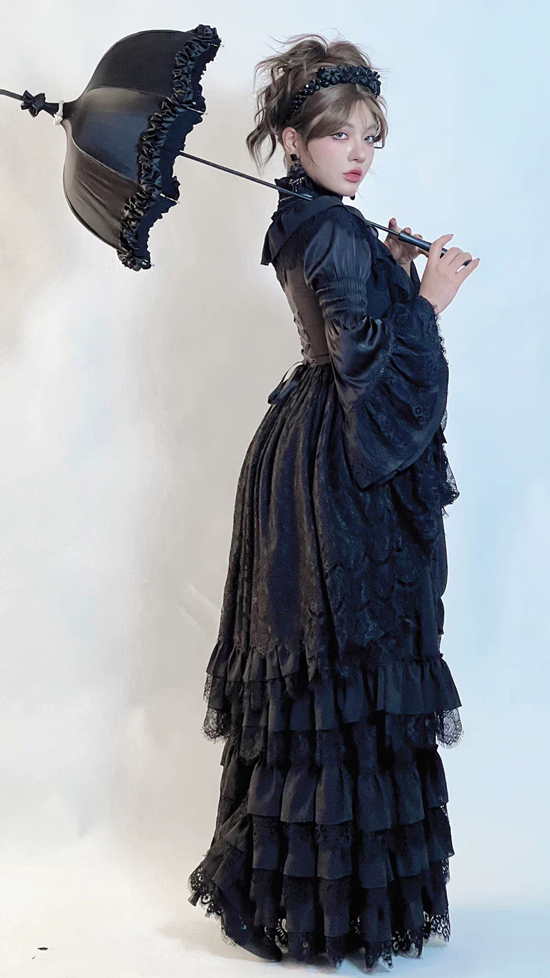 Amala - Long Gothic Lolita JSK and Underskirt, Tiered Hem - Image 12