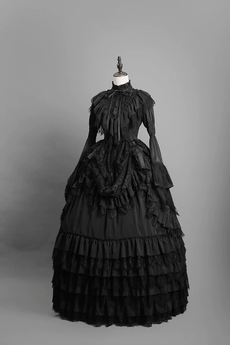 Amala - Long Gothic Lolita JSK and Underskirt, Tiered Hem - Image 13