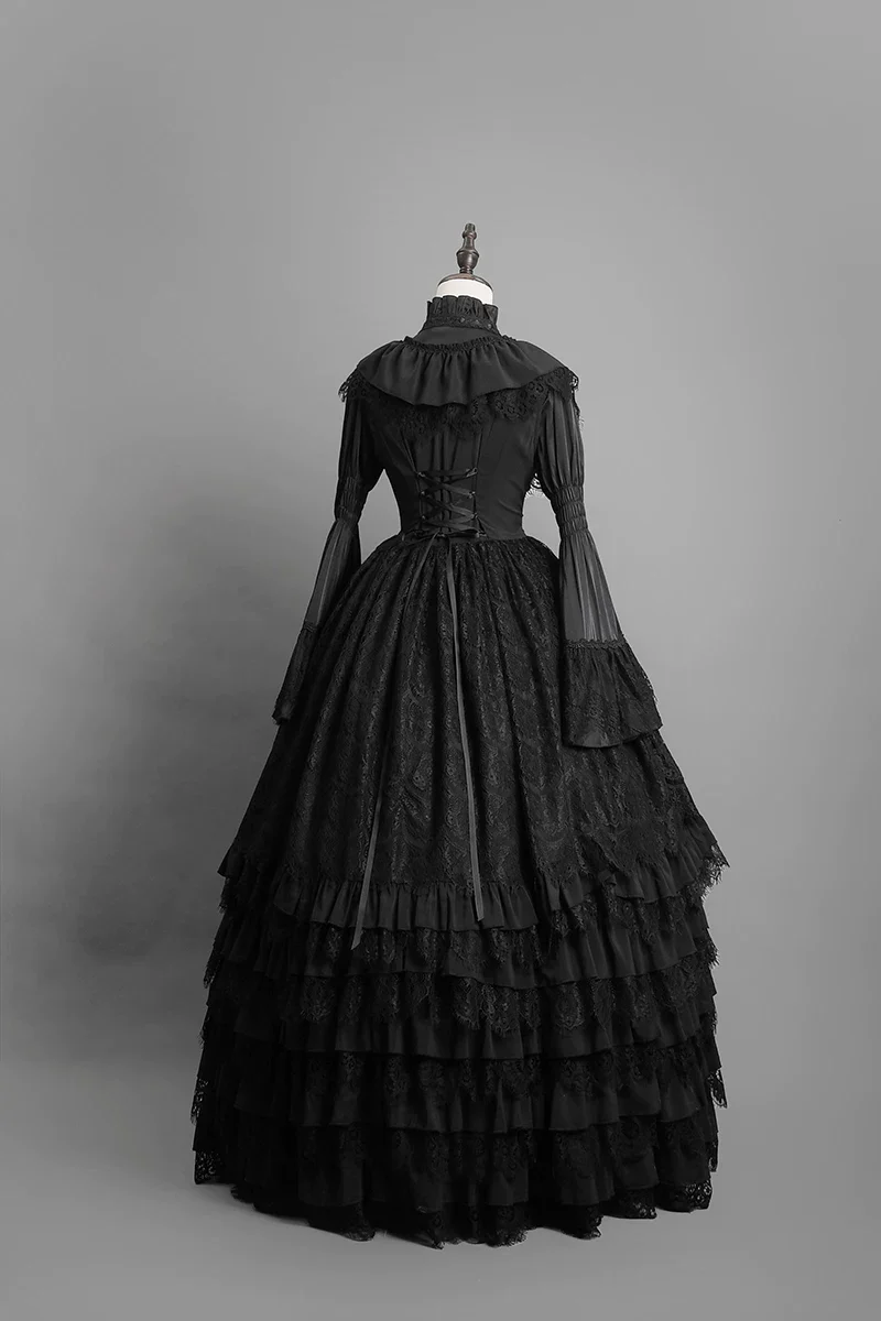 Amala - Long Gothic Lolita JSK and Underskirt, Tiered Hem - Image 14