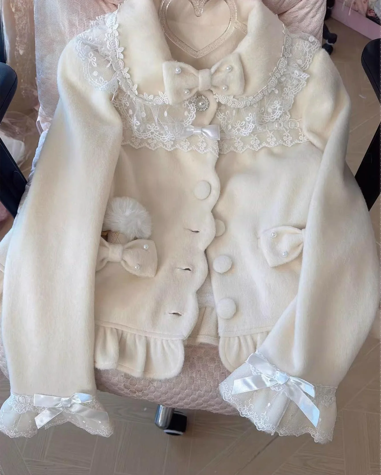 Petal Girl - Loose Sweet Lolita Coat, Detachable Bow - Image 4