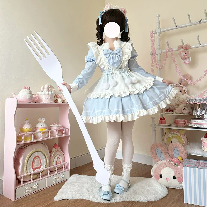 Sweet Bunny Pom-pom - Maid Lolita Bunny Ear Collar OP Dress, Detachable Apron - Image 10
