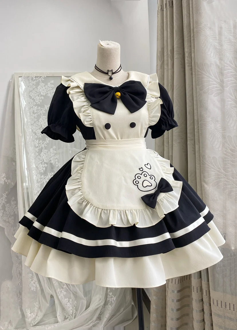 Qianmu - Cat Cafe - Maid Lolita OP dress with Detachable Bow and Apron - Image 12
