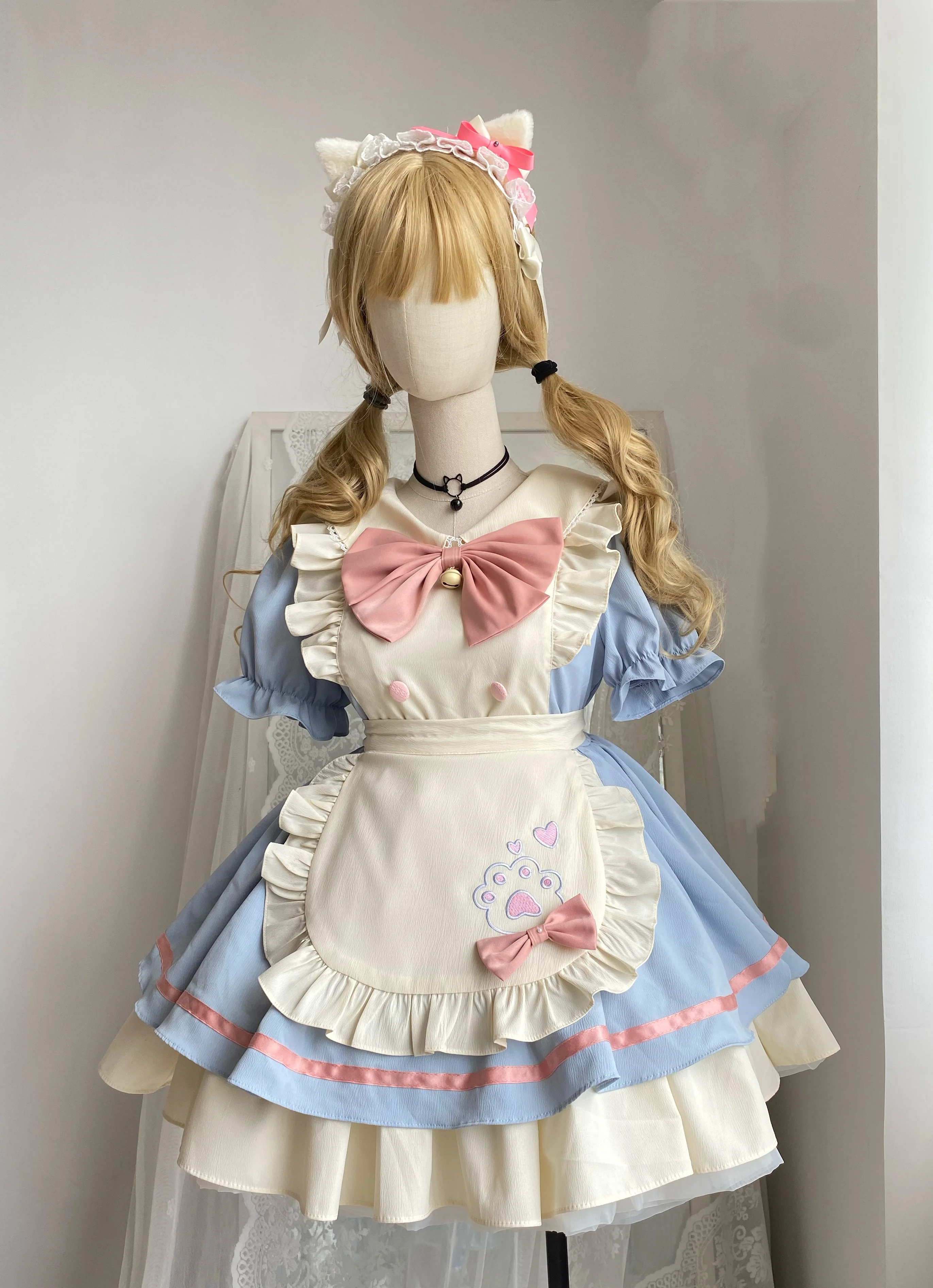 Qianmu - Cat Cafe - Maid Lolita OP dress with Detachable Bow and Apron - Image 13