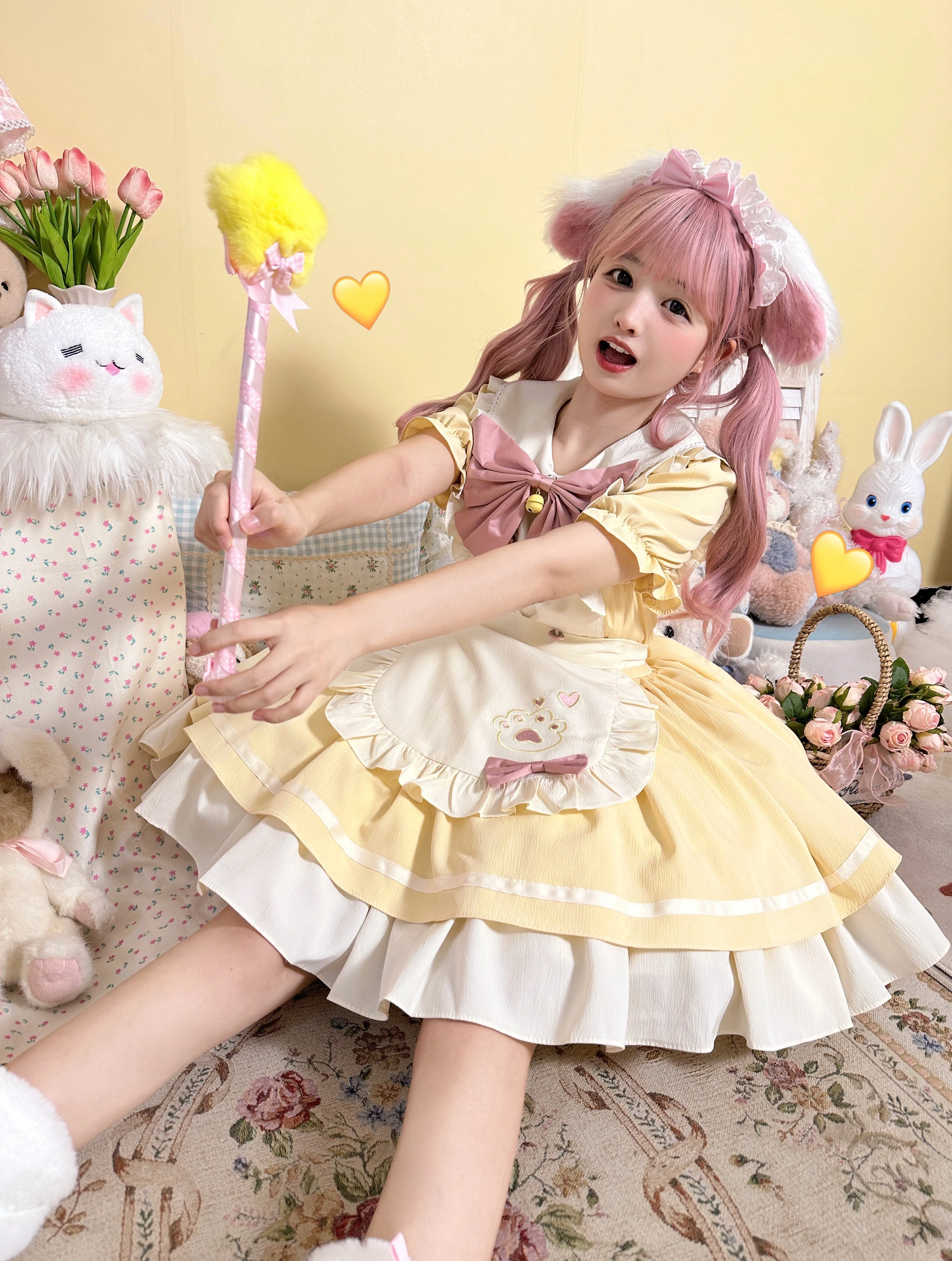 Qianmu - Cat Cafe - Maid Lolita OP dress with Detachable Bow and Apron - Image 7
