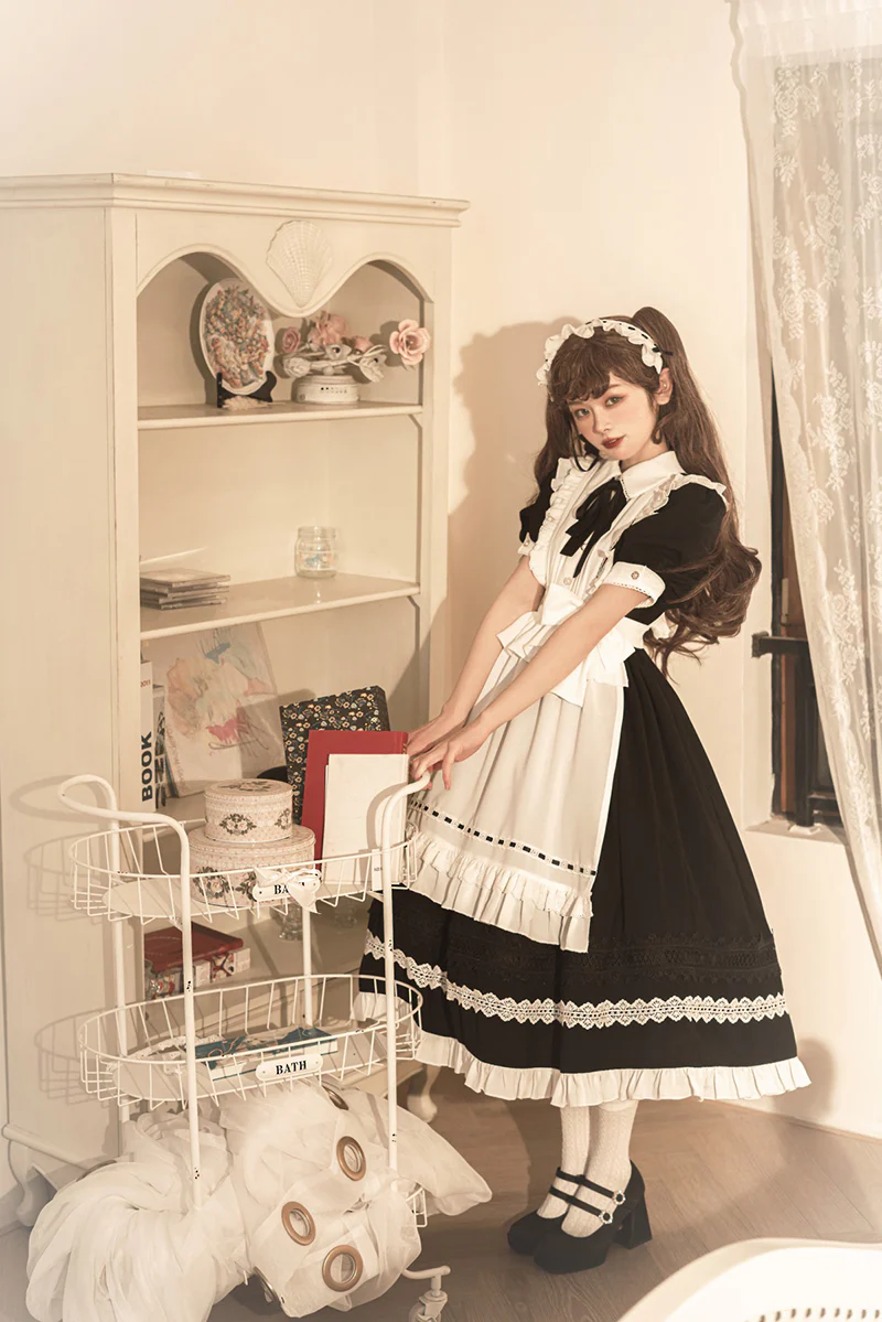 Maid Lolita Puff Sleeve Black Dress - Image 10