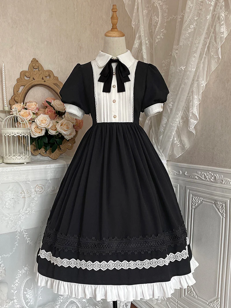 Maid Lolita Puff Sleeve Black Dress - Image 21