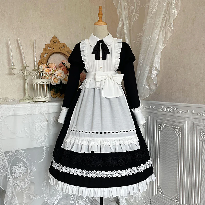 Maid Lolita Puff Sleeve Black Dress - Image 22