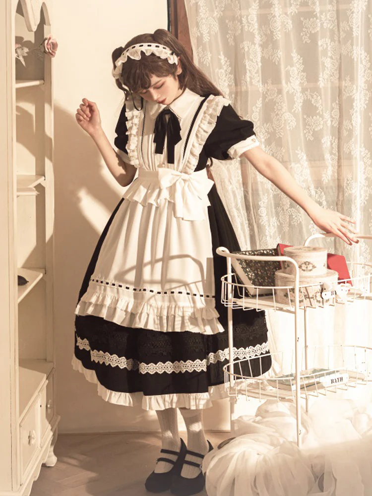 Maid Lolita Puff Sleeve Black Dress - Image 4