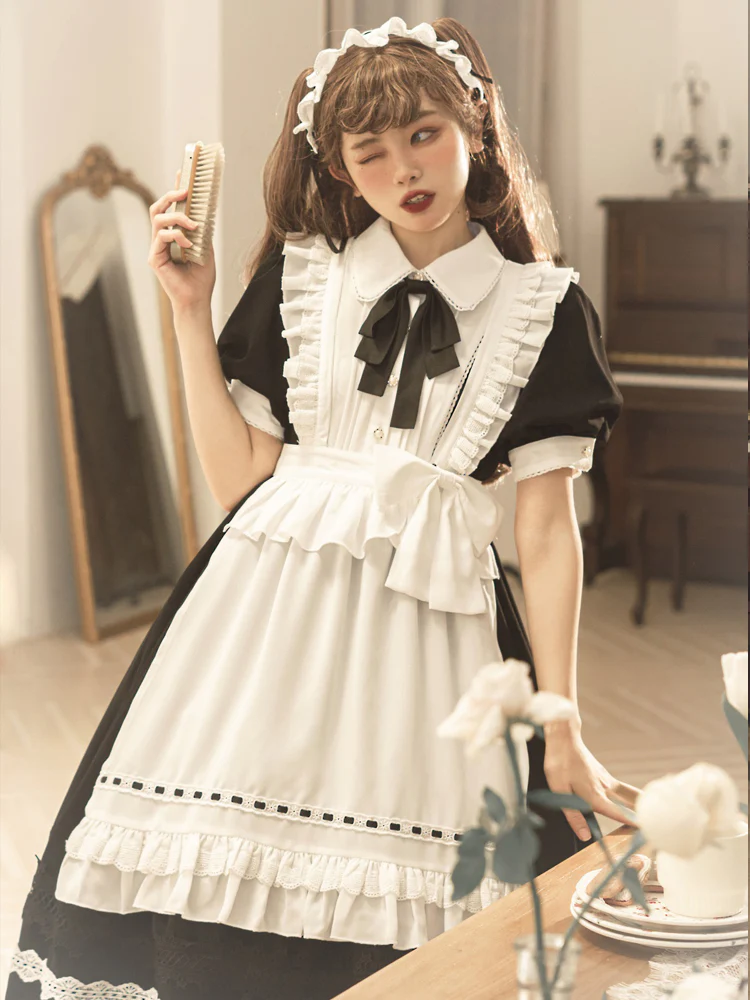 Maid Lolita Puff Sleeve Black Dress - Image 5
