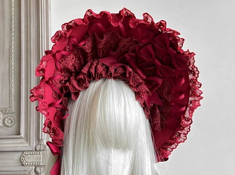 Gothic Lolita Lace Bonnet Wide Brim Bow BNT Headwear - Image 12