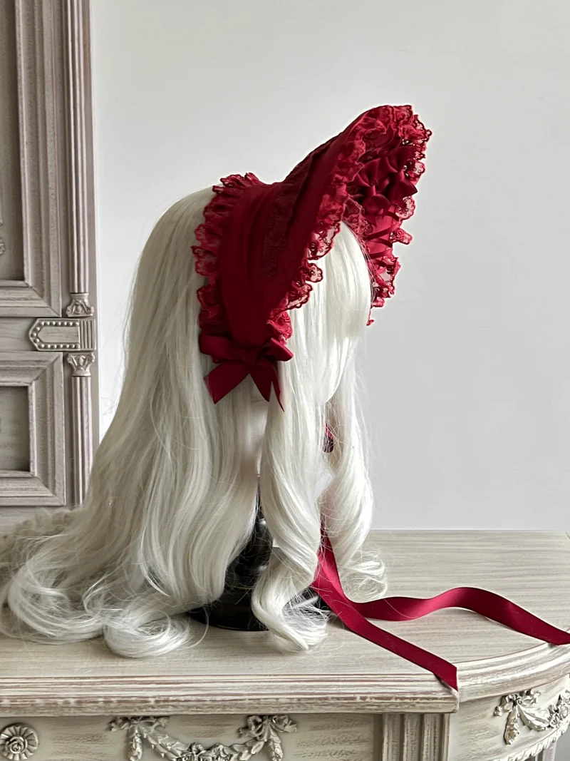 Gothic Lolita Lace Bonnet Wide Brim Bow BNT Headwear - Image 13