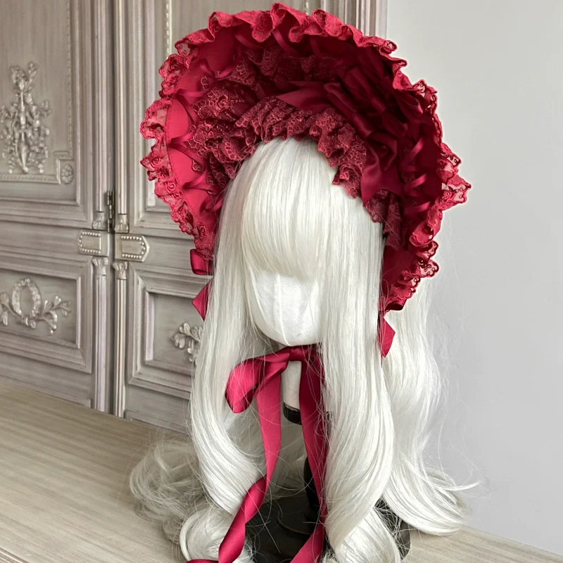 Gothic Lolita Lace Bonnet Wide Brim Bow BNT Headwear - Image 15