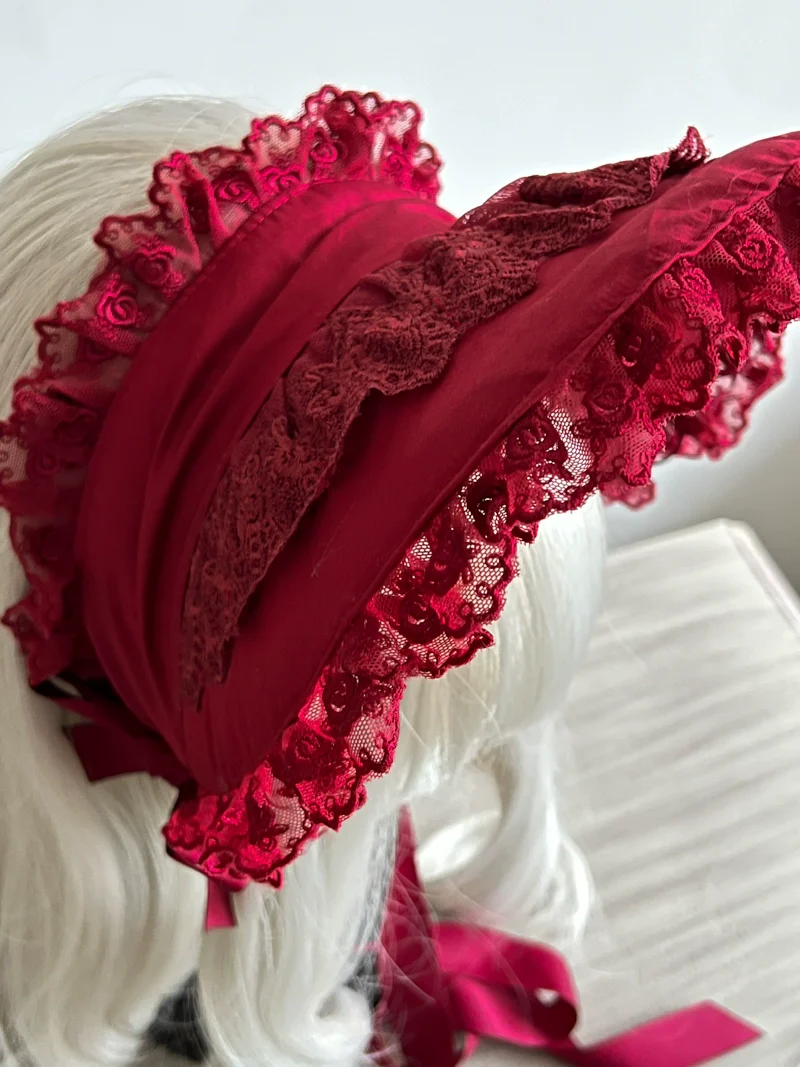 Gothic Lolita Lace Bonnet Wide Brim Bow BNT Headwear - Image 16