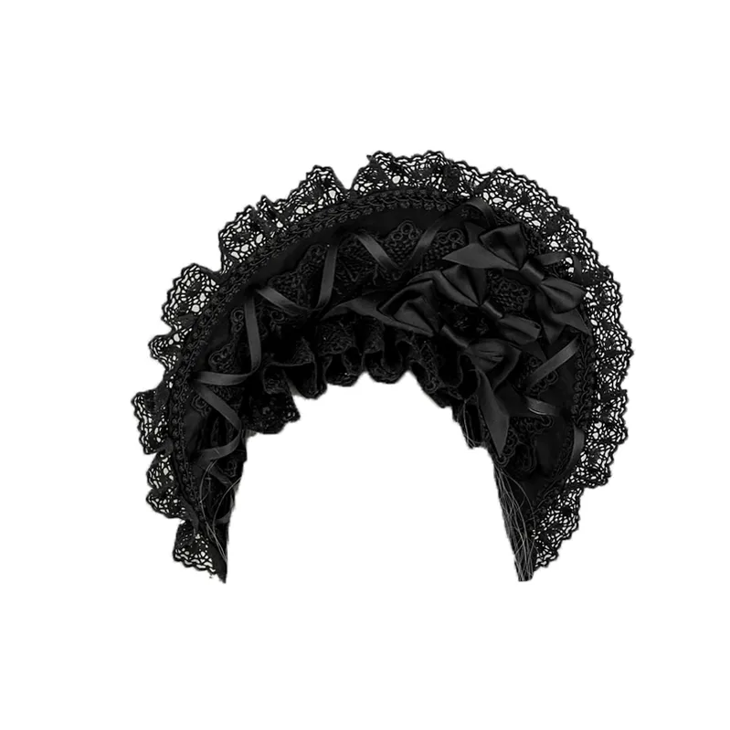 Gothic Lolita Lace Bonnet Wide Brim Bow BNT Headwear - Image 7