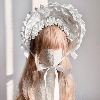 Gothic Lolita Lace Bonnet Wide Brim Bow BNT Headwear - Image 8