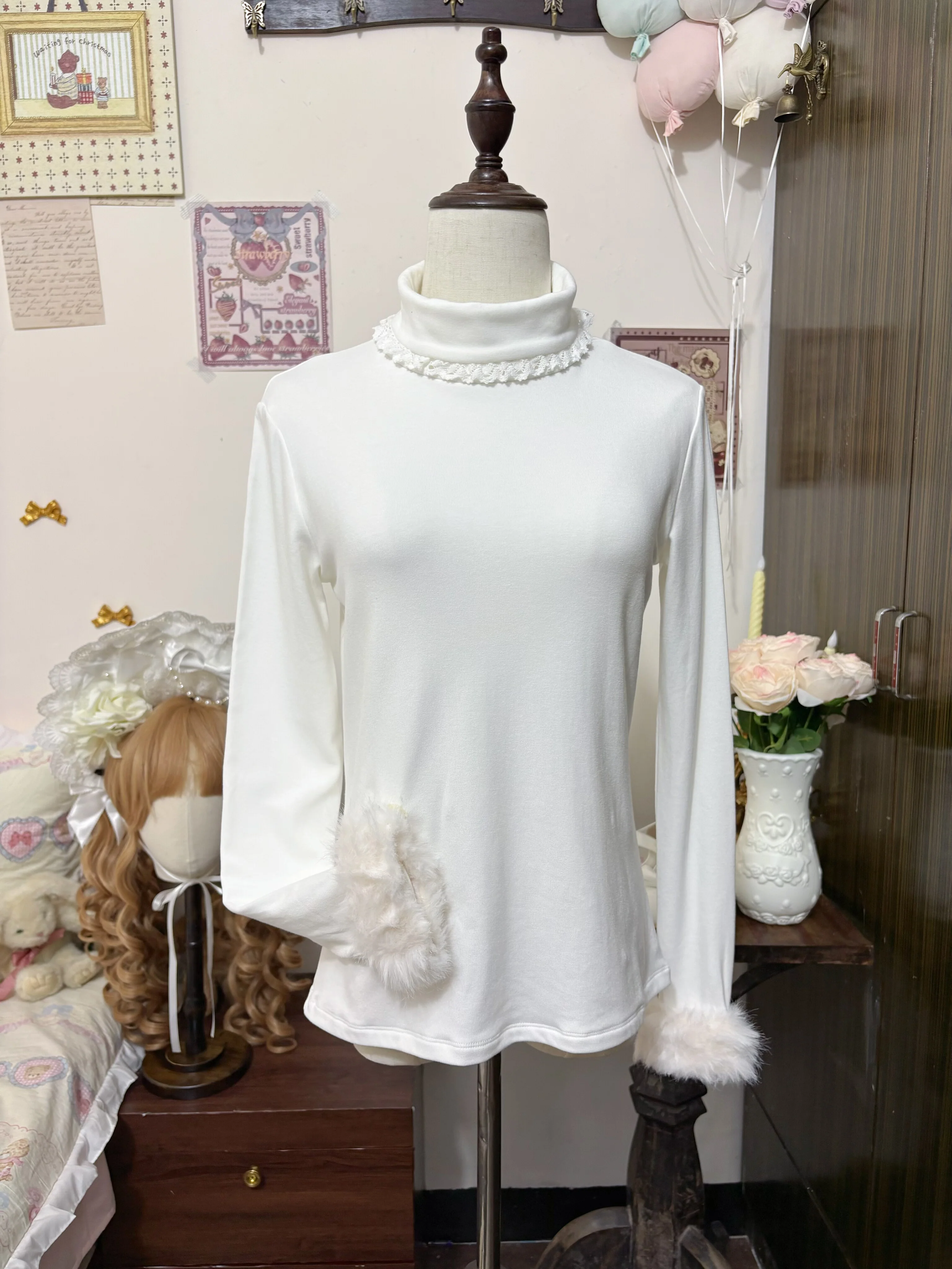 Mengfuzi - Kawaii Lolita High-neck Inner Wear, Fuzzy Cuffs - Image 2