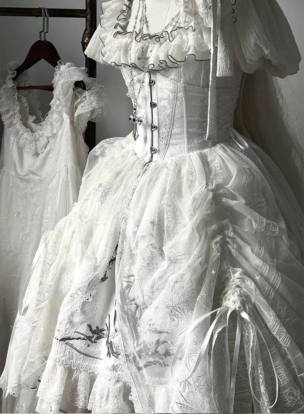 Dragon Bone Cemetery - Mesh Gothic Lolita Skirt, Boning Corset - Image 6