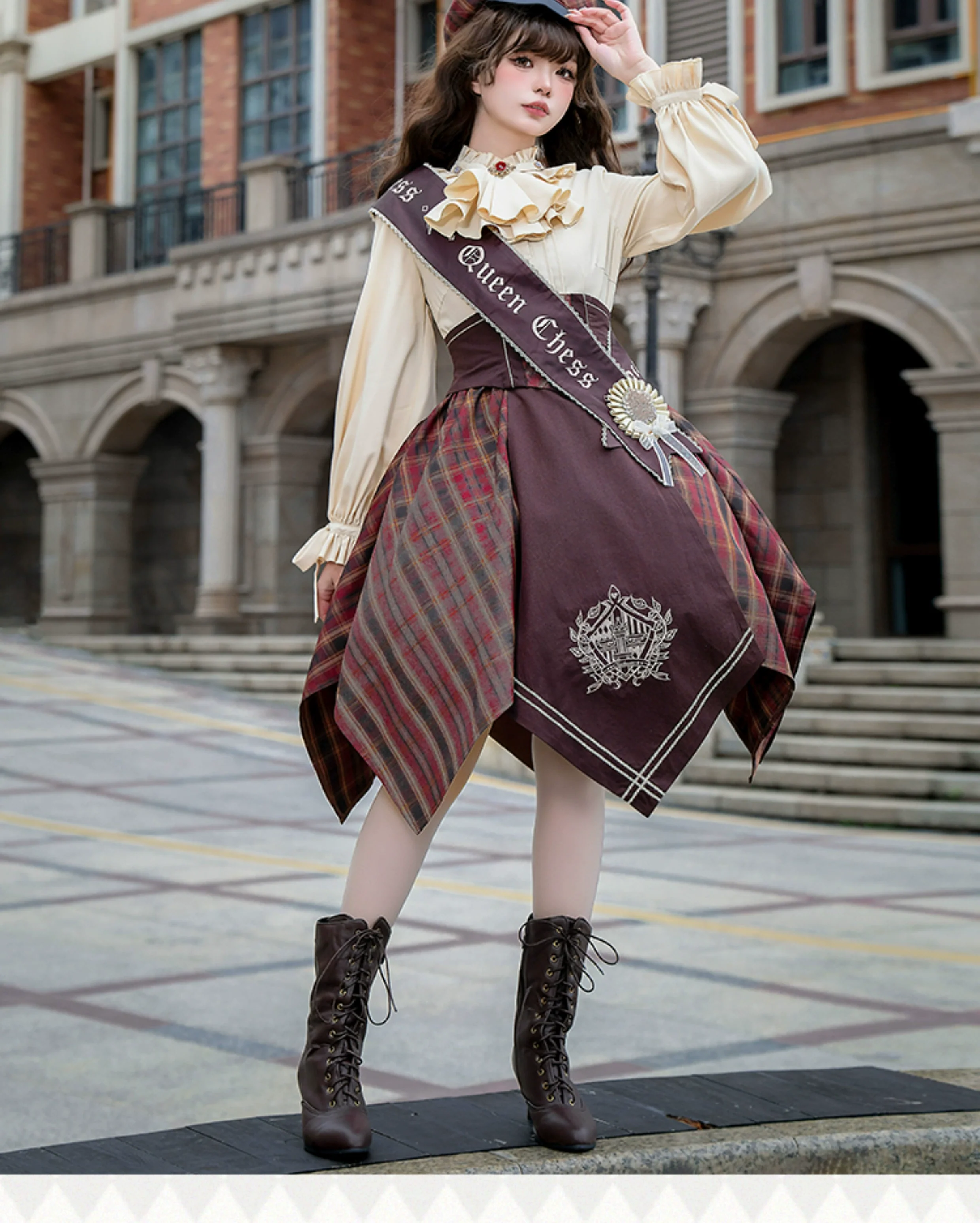 Queen's Game - Military Lolita OP, Ouji Plaid Lolita Dress Set - Image 11