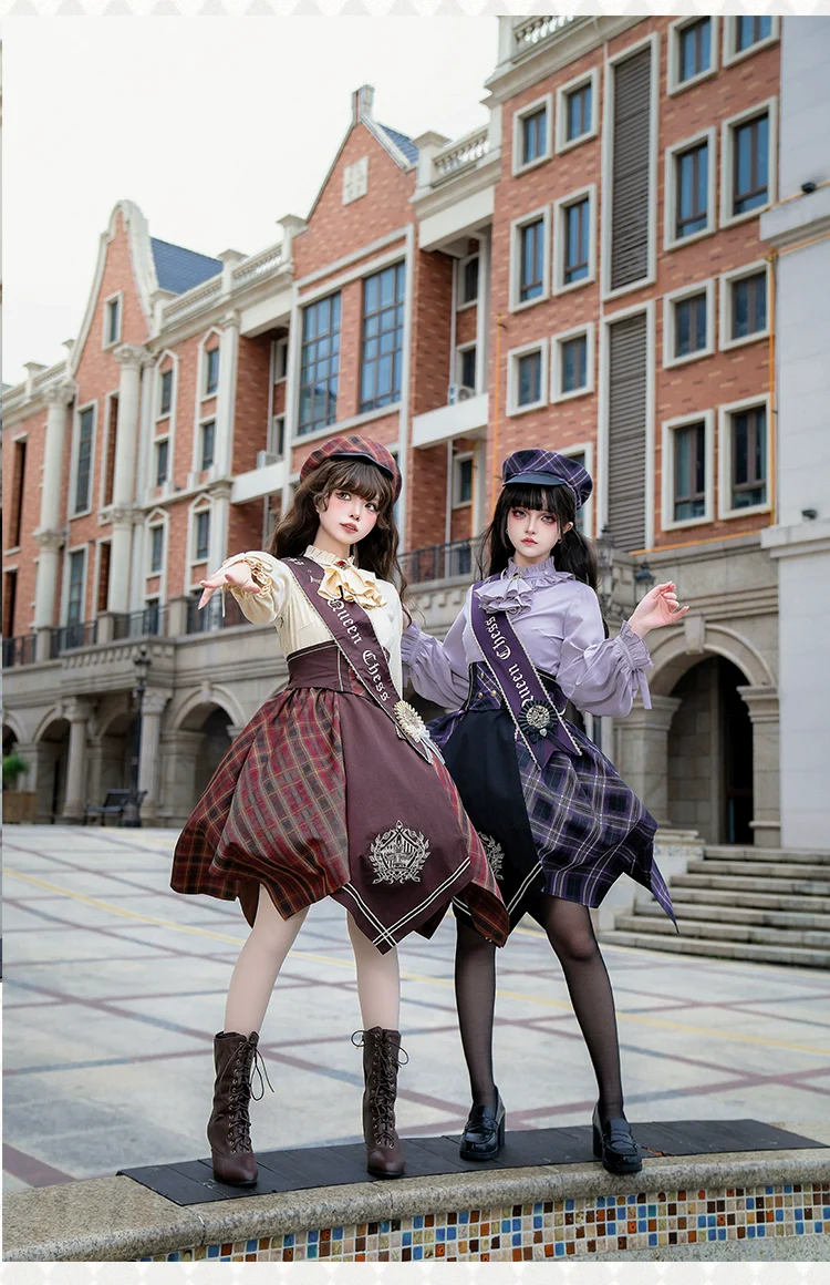 Queen's Game - Military Lolita OP, Ouji Plaid Lolita Dress Set - Image 3