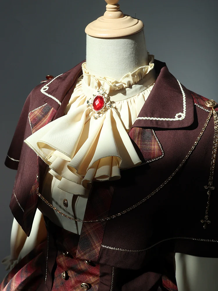 Queen's Game - Military Lolita OP, Ouji Plaid Lolita Dress Set - Image 32