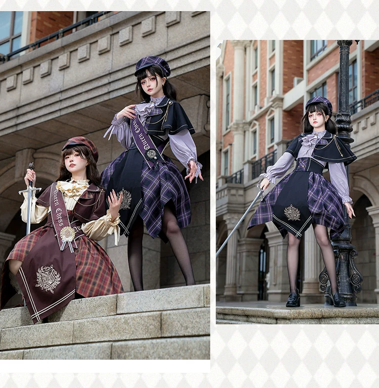 Queen's Game - Military Lolita OP, Ouji Plaid Lolita Dress Set - Image 6