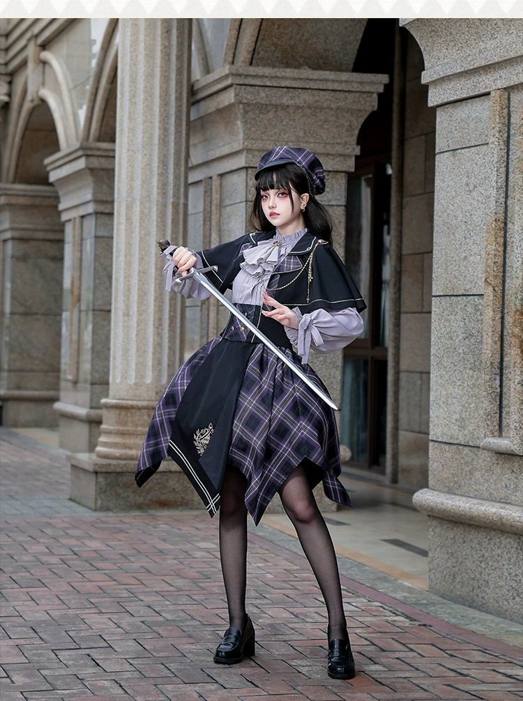 Queen's Game - Military Lolita OP, Ouji Plaid Lolita Dress Set - Image 7