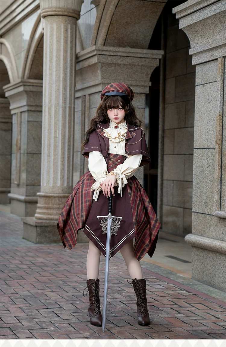 Queen's Game - Military Lolita OP, Ouji Plaid Lolita Dress Set - Image 9