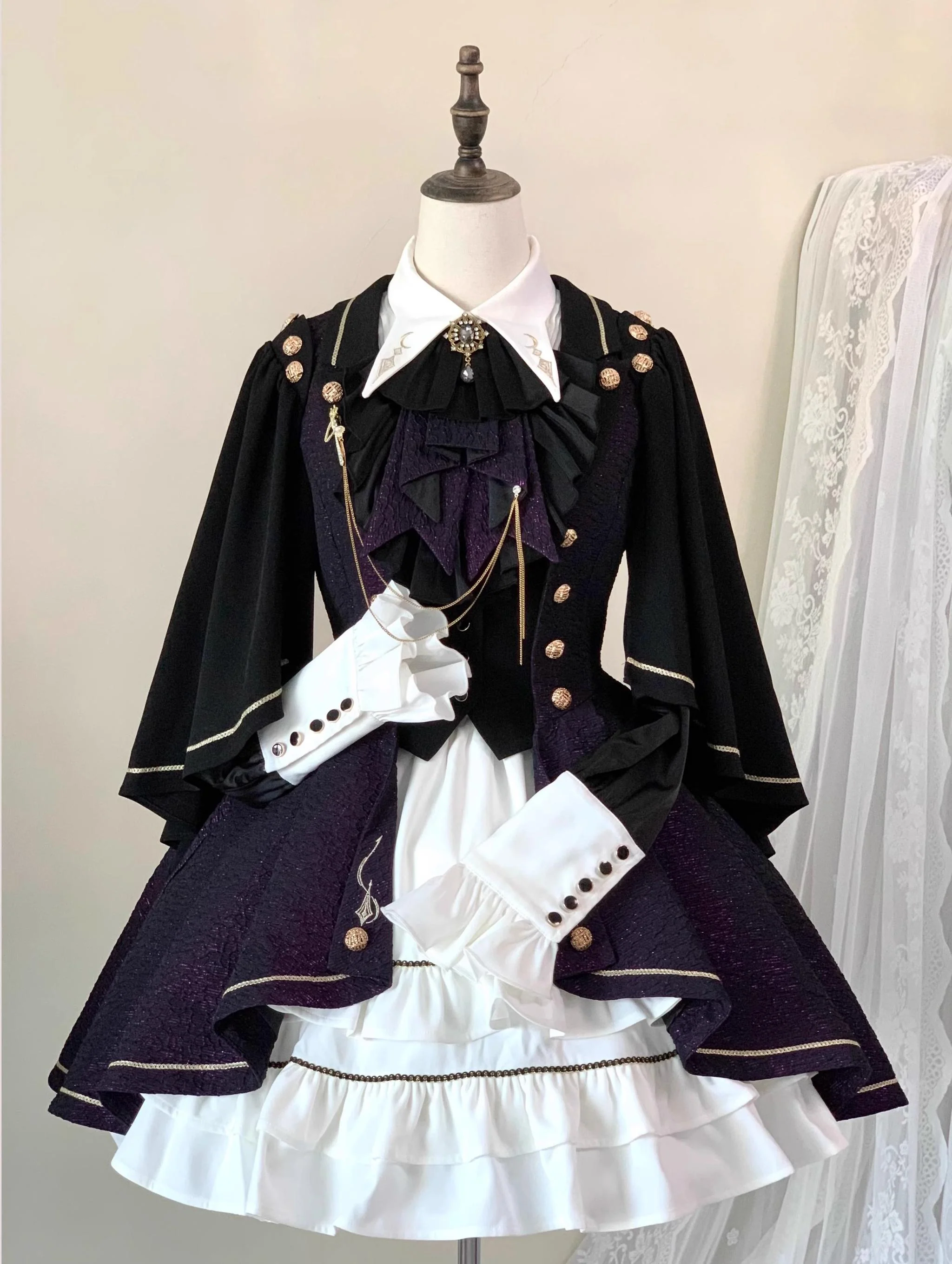 SilentMars - Fallen Moon Rule - Military Lolita Shirt Set Retro Knight Style Blouse - Image 16