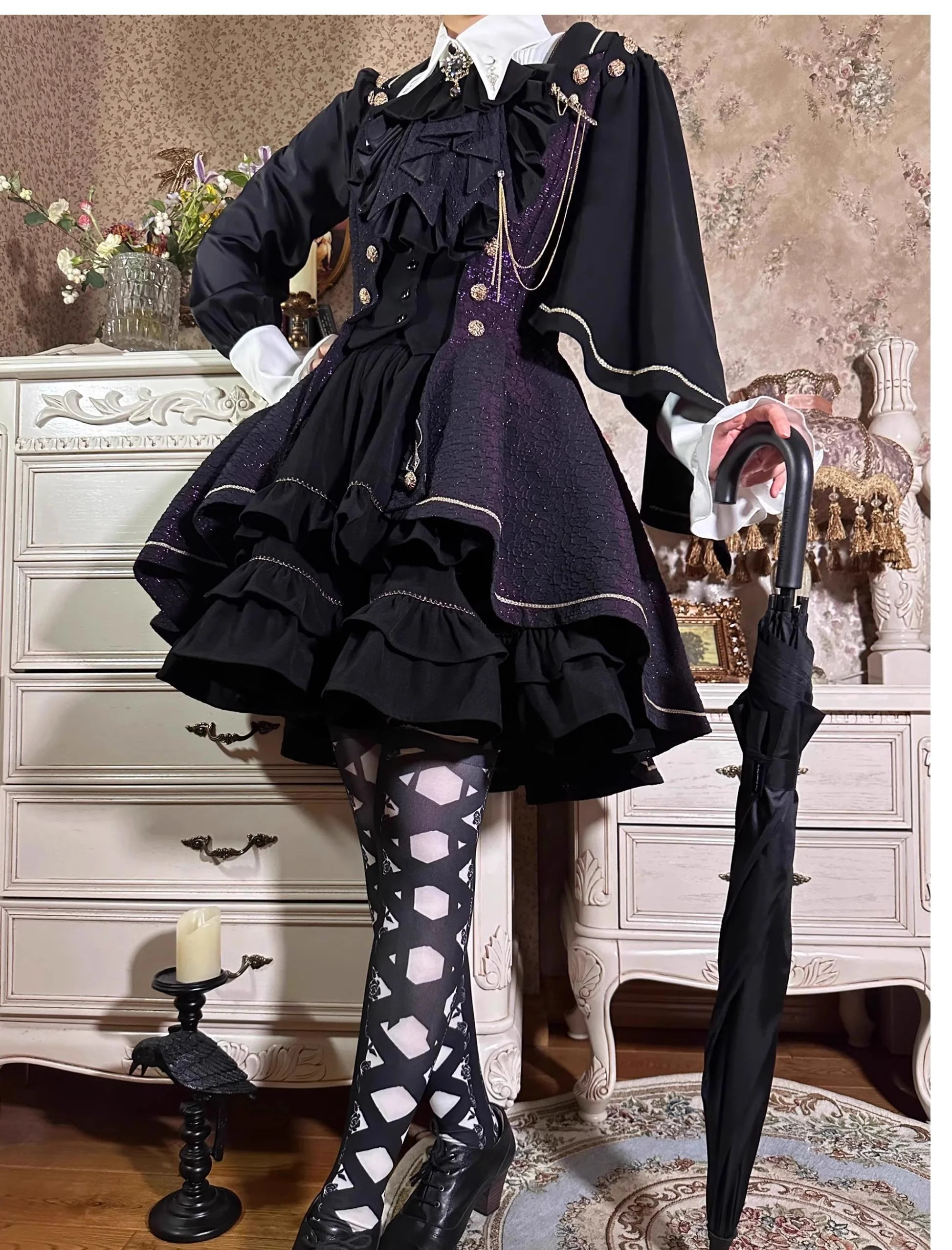 SilentMars - Fallen Moon Rule - Military Lolita Shirt Set Retro Knight Style Blouse - Image 5