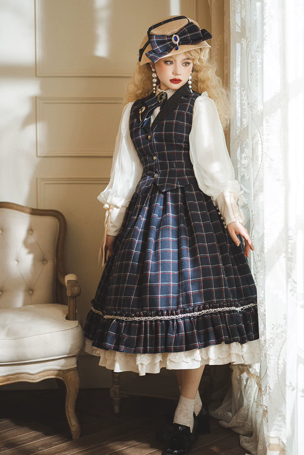 Rose - Elegant Lolita Pliad Print Vest Customized - Image 34