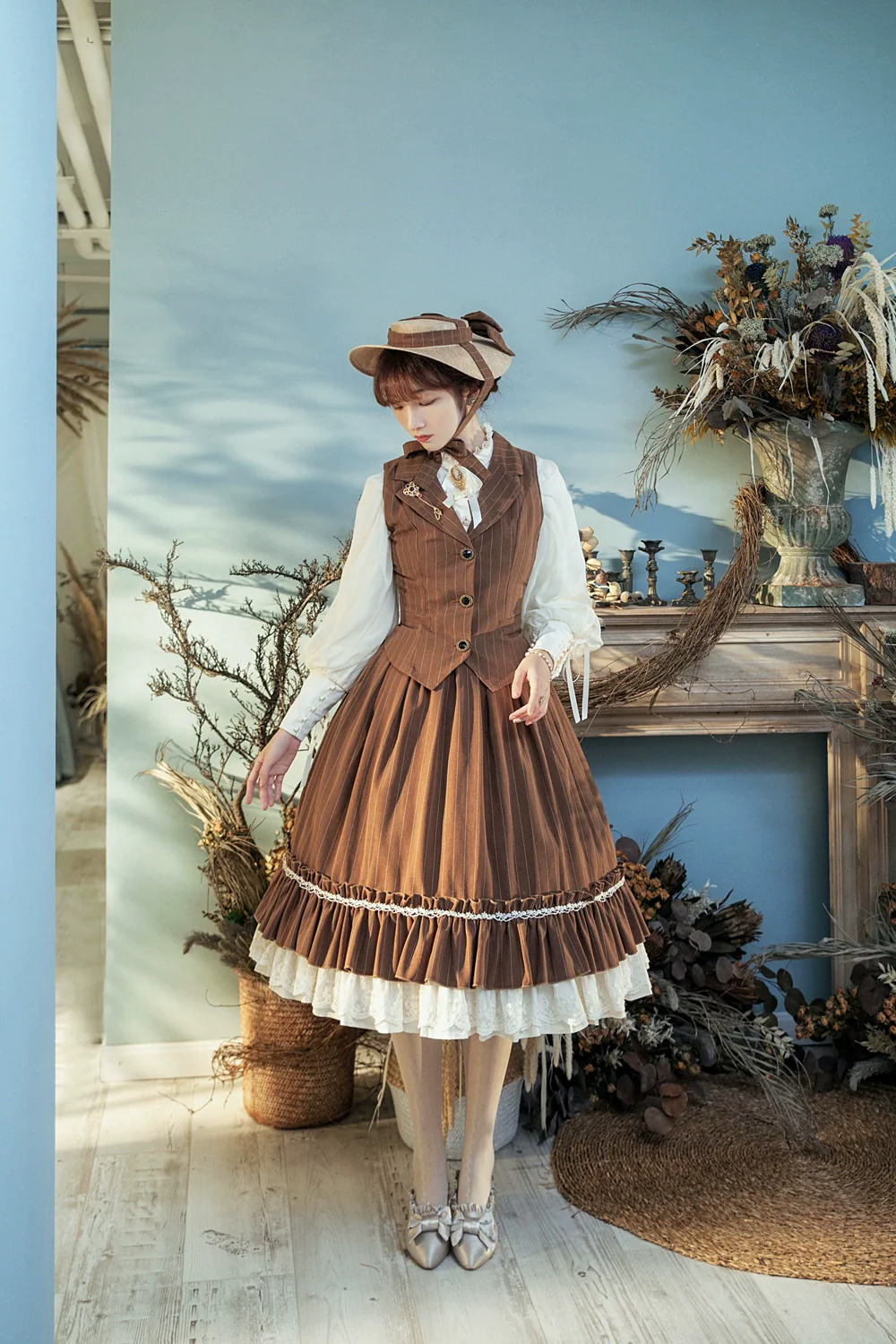 Rose Doll - Elegant Lolita Striped Fishbone Skirt - Image 57