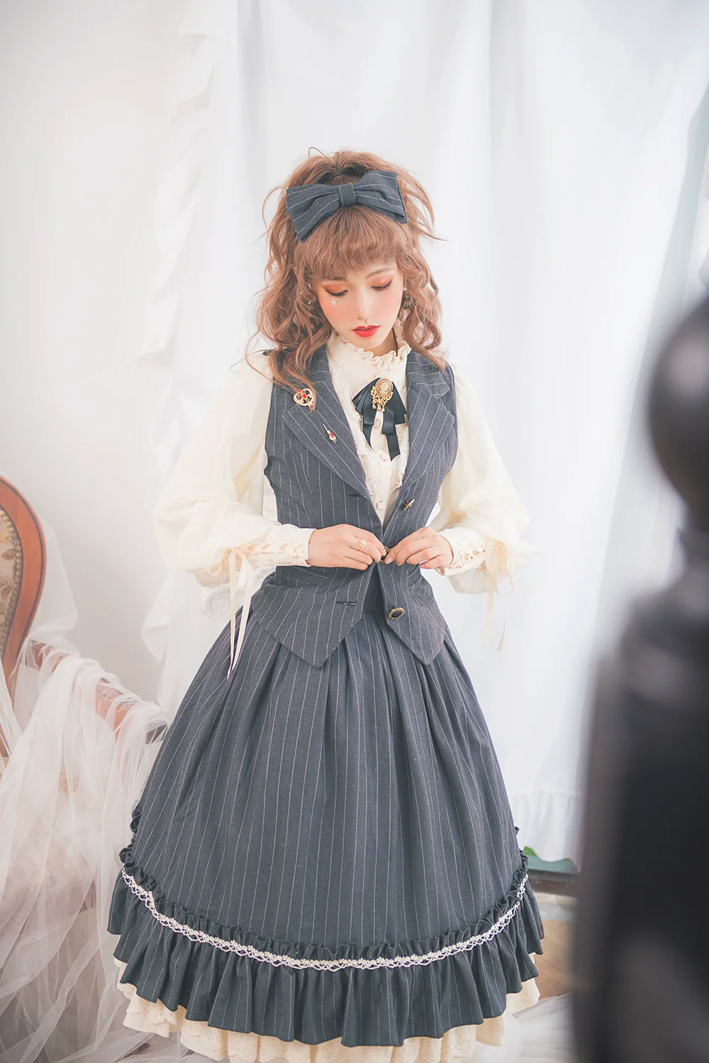 Rose Doll - Elegant Lolita Striped Fishbone Skirt - Image 73