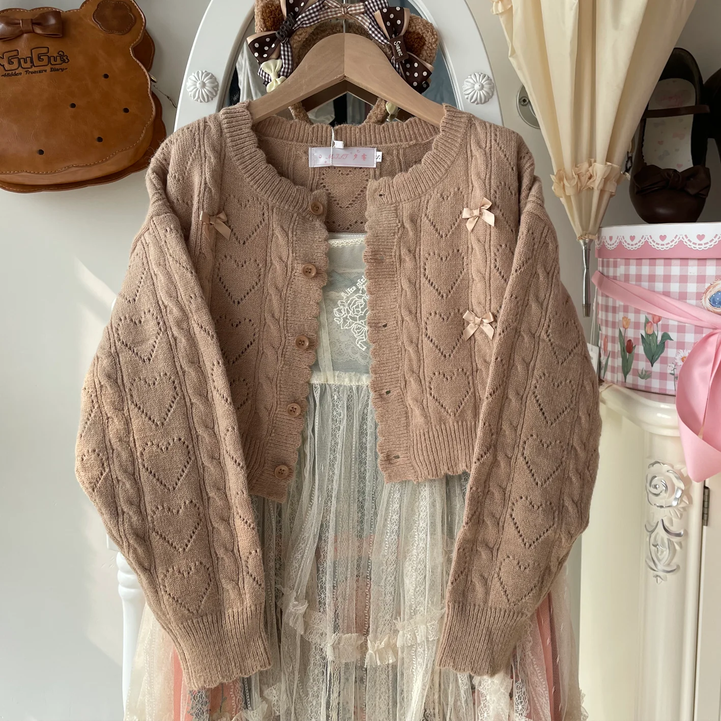 Hollow Out Long Sleeve Lolita Cardigan Multicolors - Image 3