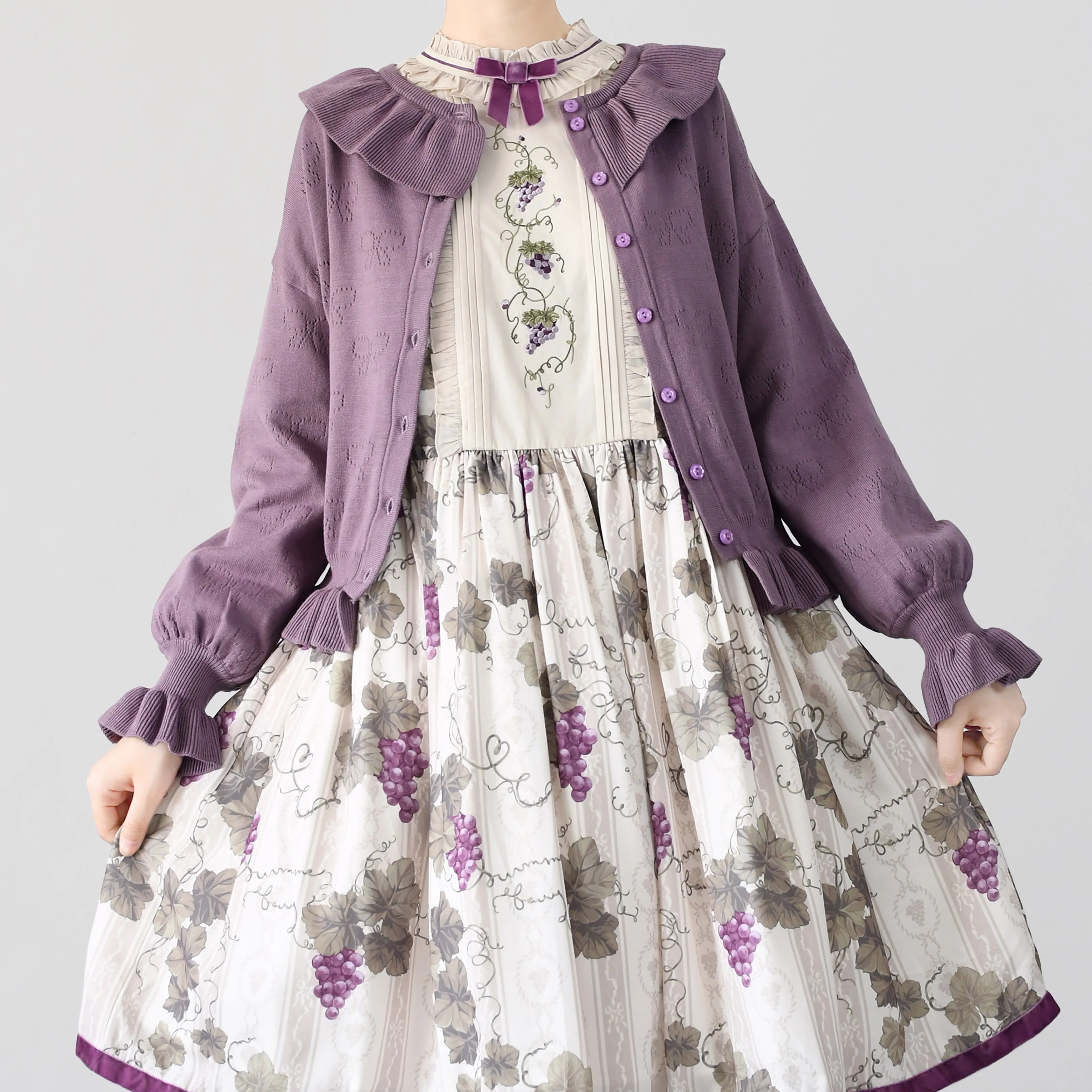 Vintage Lolita Bow Hollowed-out Sweater Ruffled Cardigan - Image 11