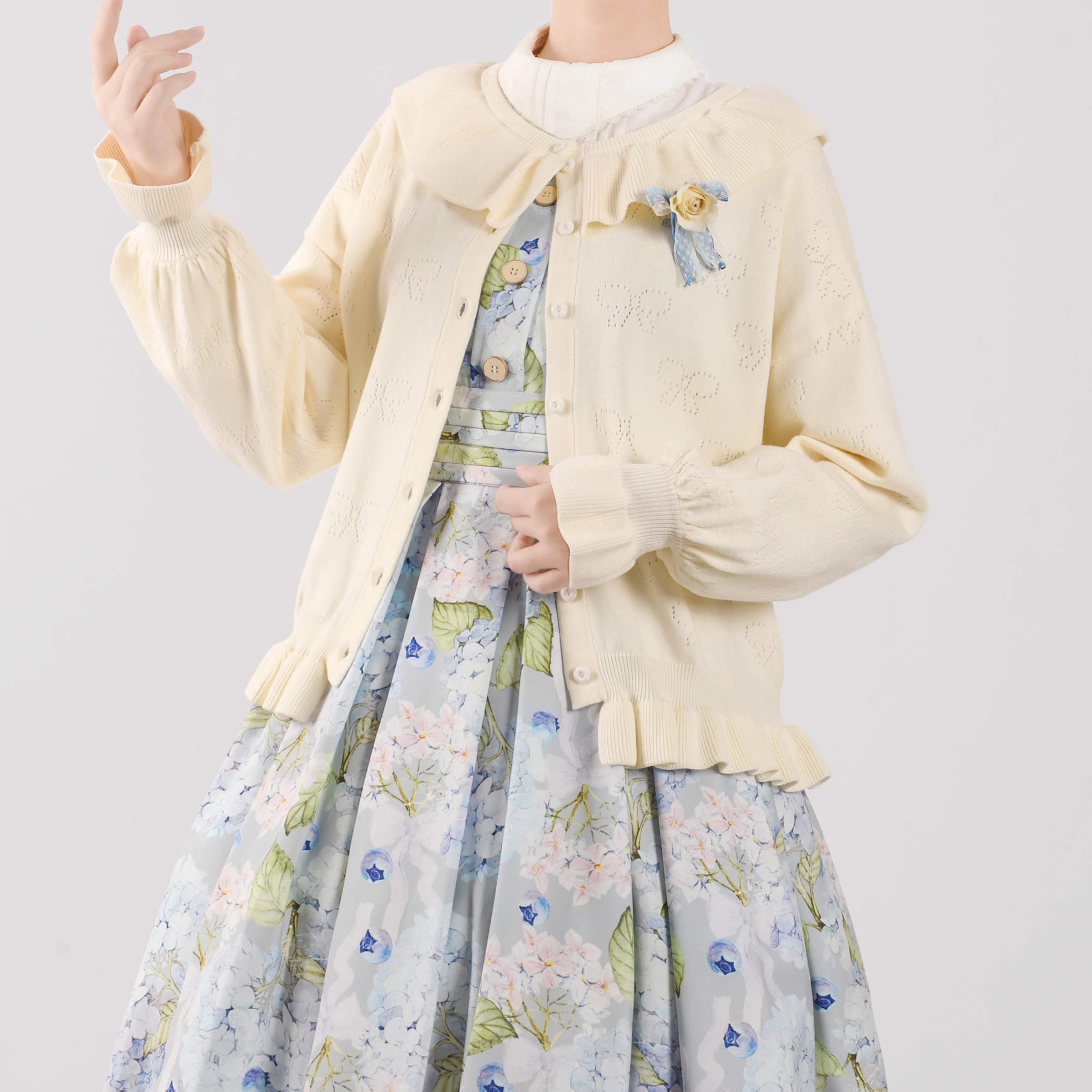 Vintage Lolita Bow Hollowed-out Sweater Ruffled Cardigan - Image 13