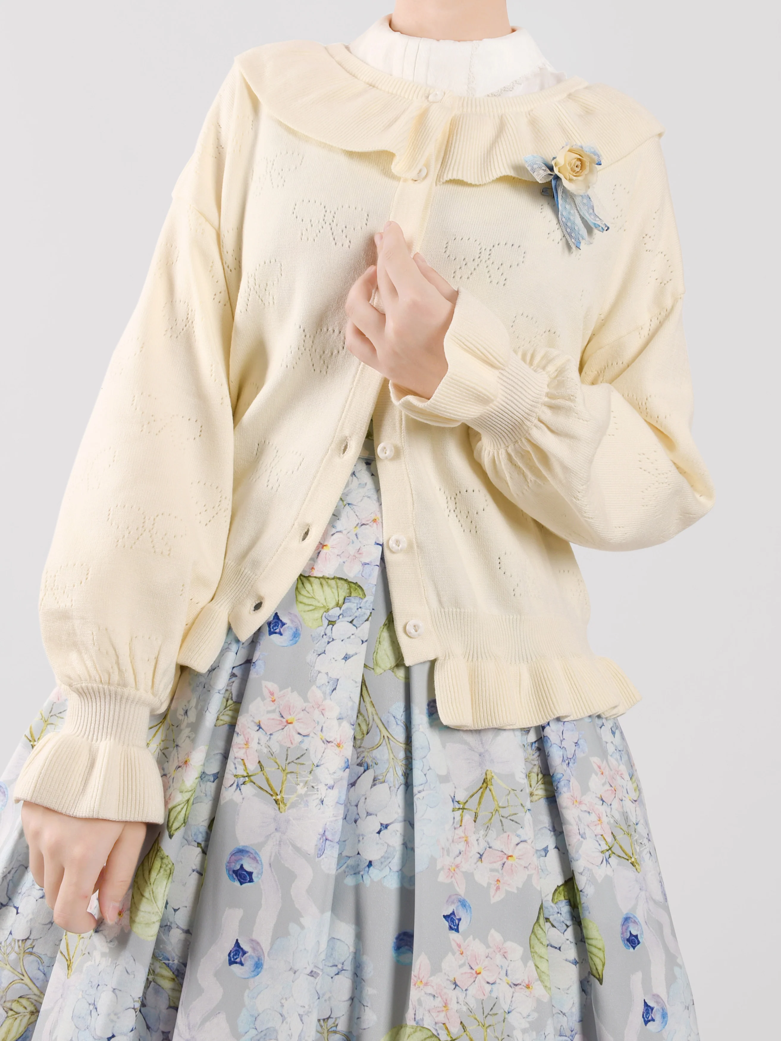 Vintage Lolita Bow Hollowed-out Sweater Ruffled Cardigan - Image 14