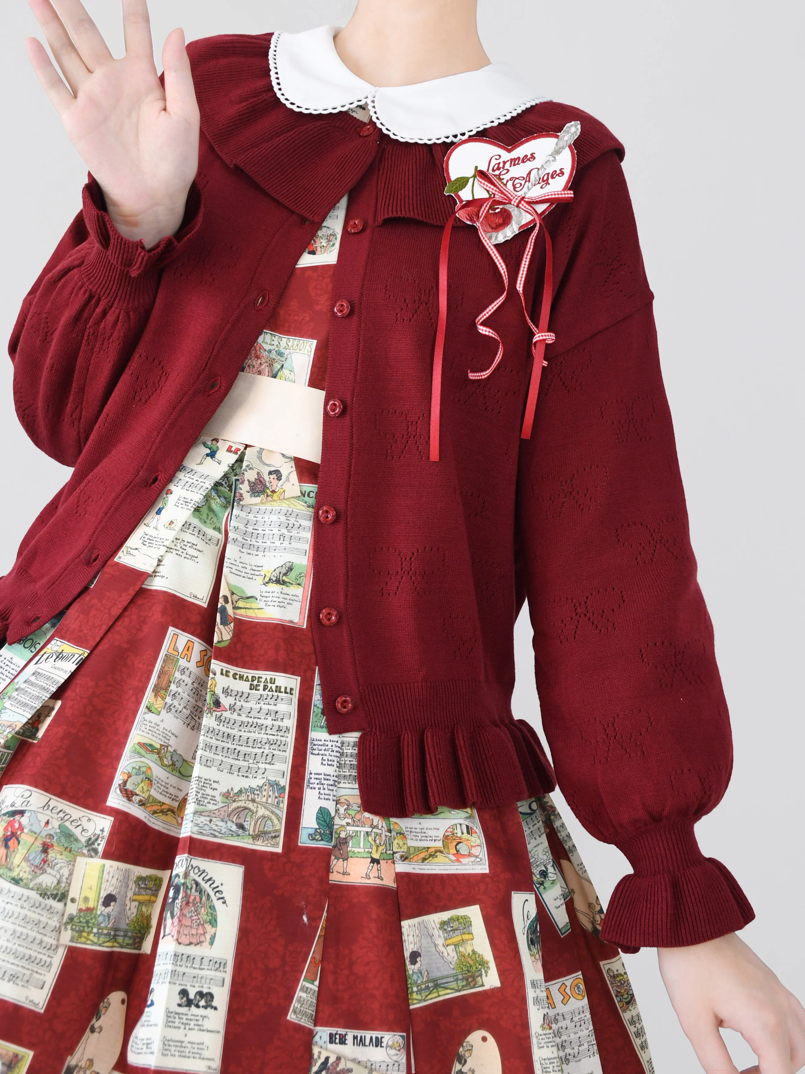 Vintage Lolita Bow Hollowed-out Sweater Ruffled Cardigan - Image 17