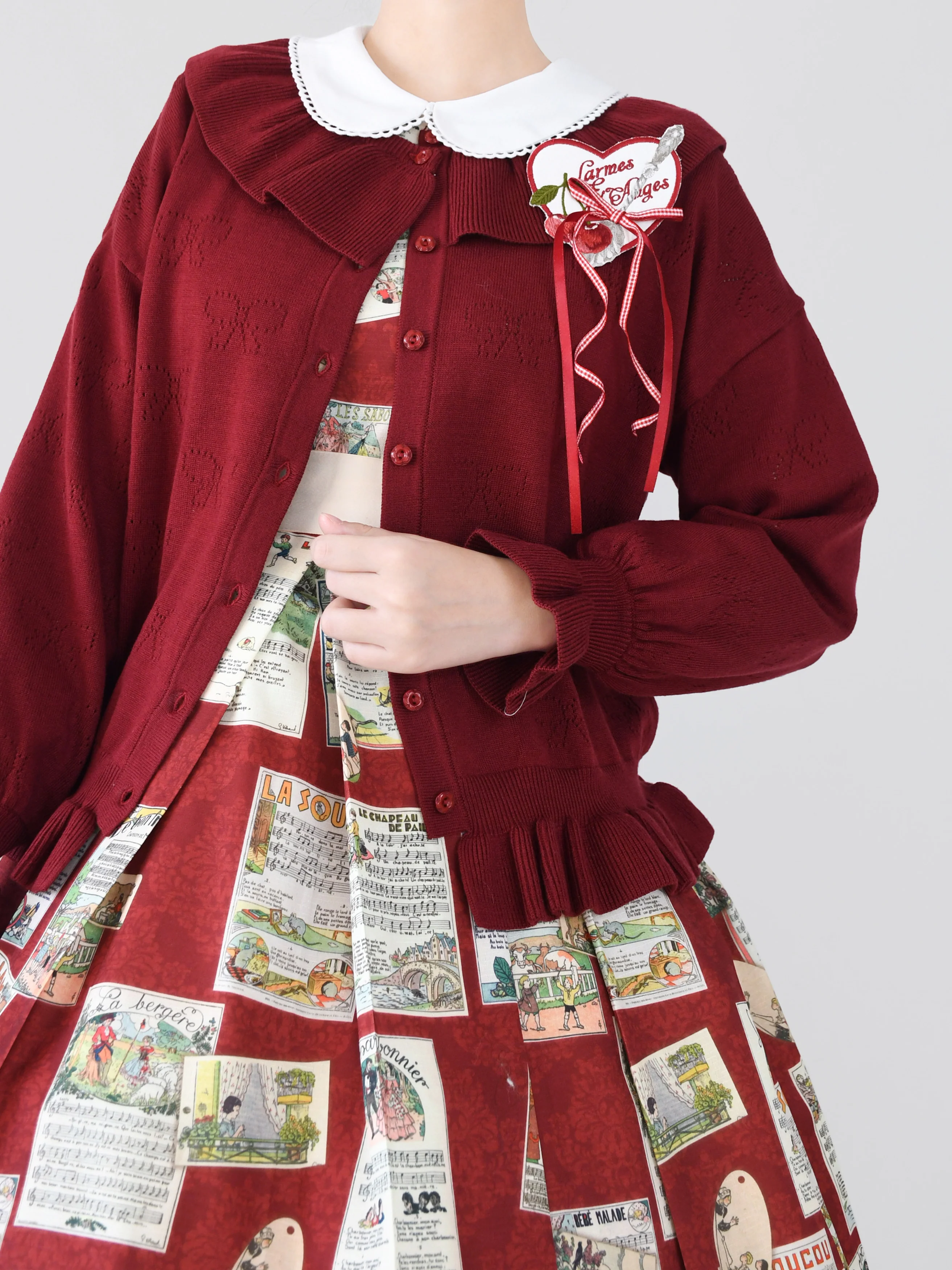 Vintage Lolita Bow Hollowed-out Sweater Ruffled Cardigan - Image 18