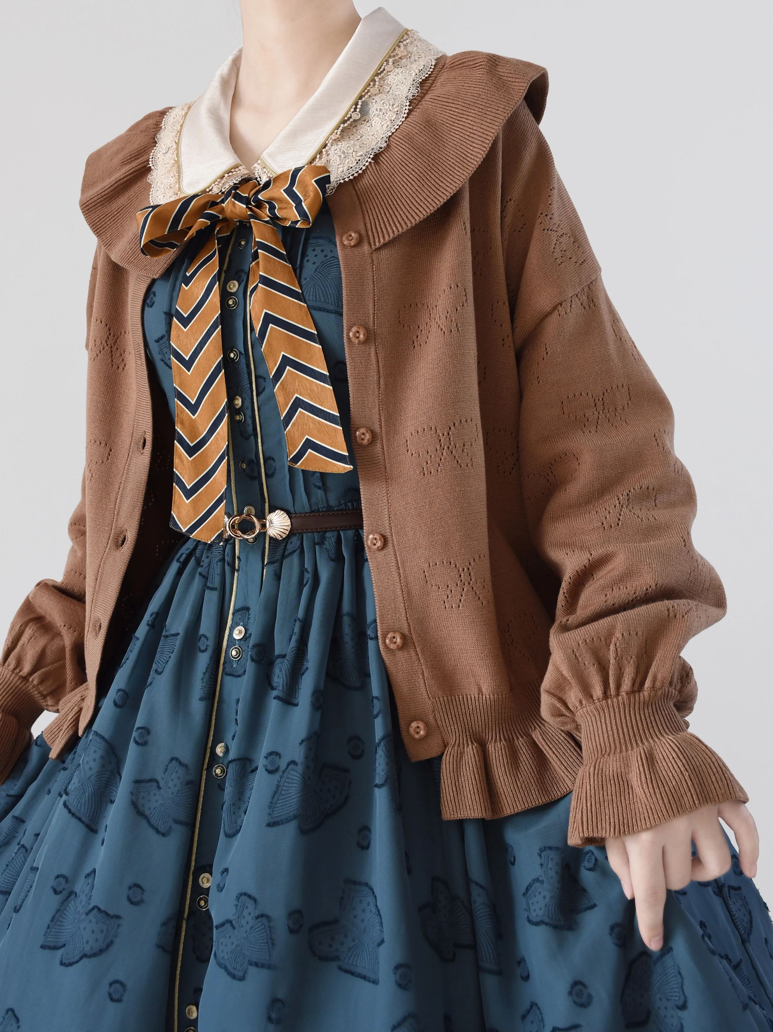 Vintage Lolita Bow Hollowed-out Sweater Ruffled Cardigan - Image 20