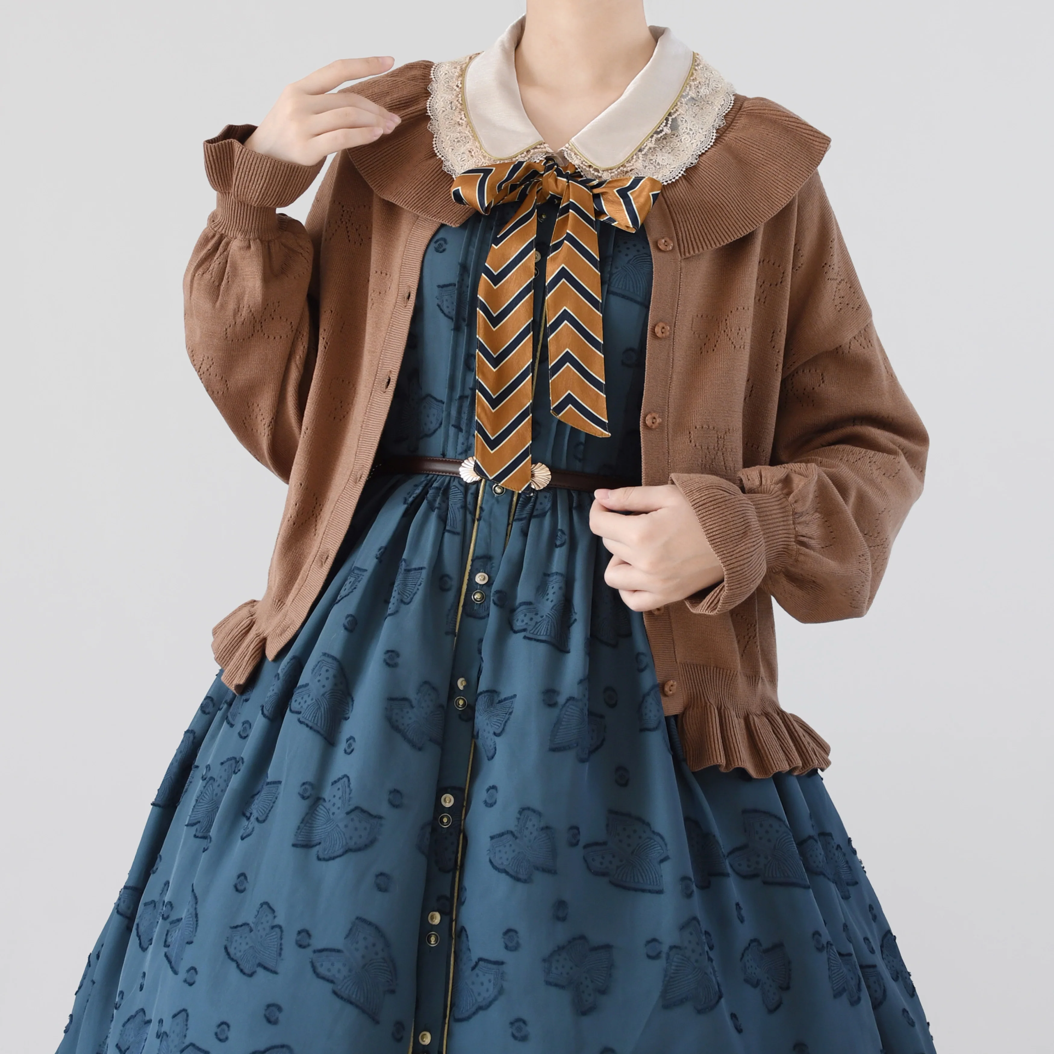 Vintage Lolita Bow Hollowed-out Sweater Ruffled Cardigan - Image 21