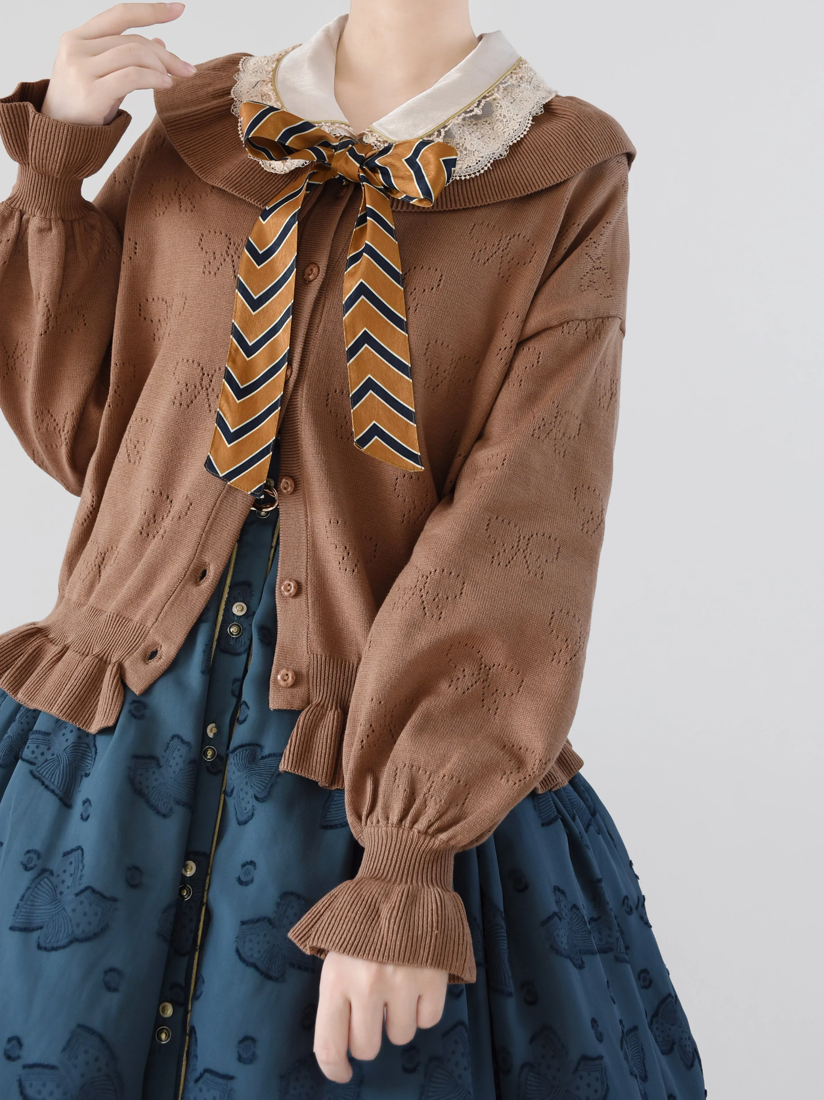 Vintage Lolita Bow Hollowed-out Sweater Ruffled Cardigan - Image 22