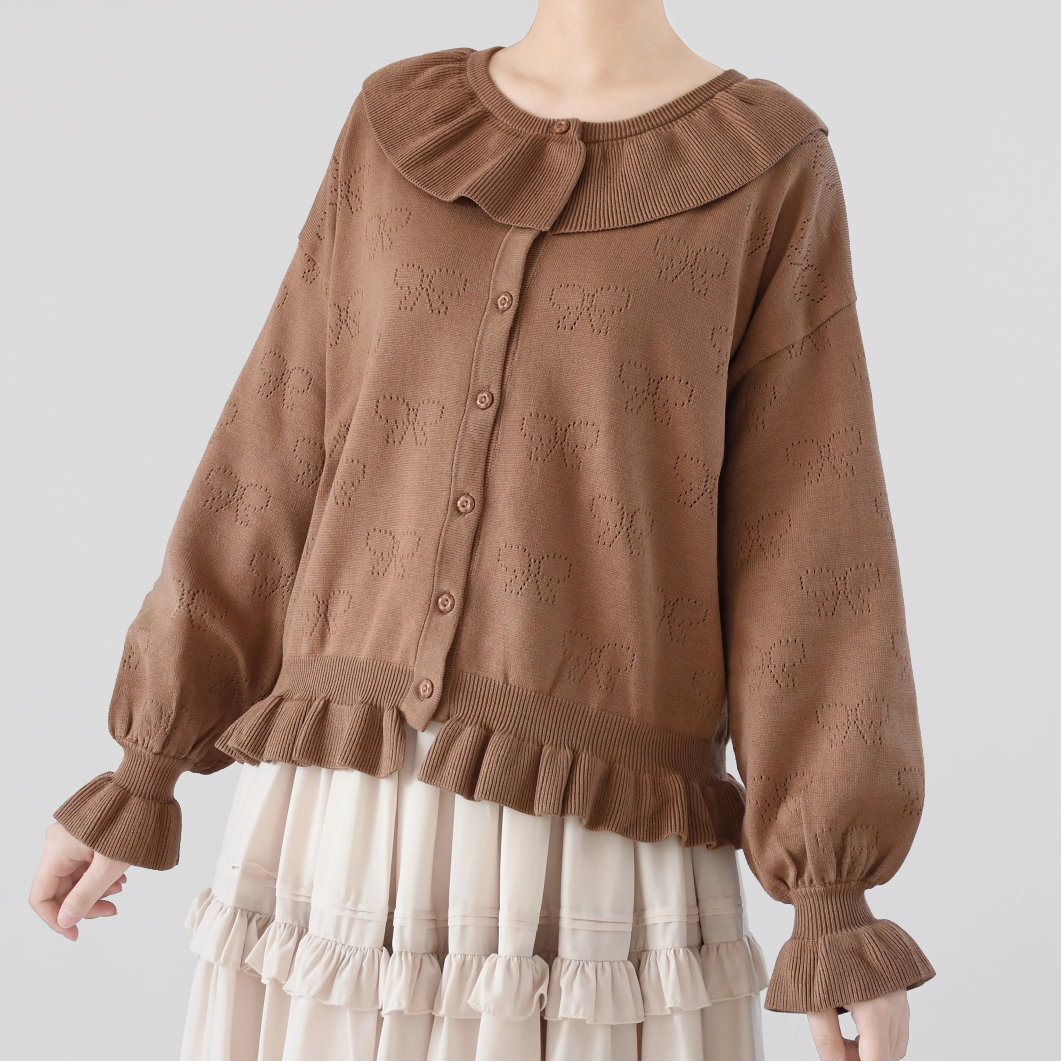 Vintage Lolita Bow Hollowed-out Sweater Ruffled Cardigan - Image 23