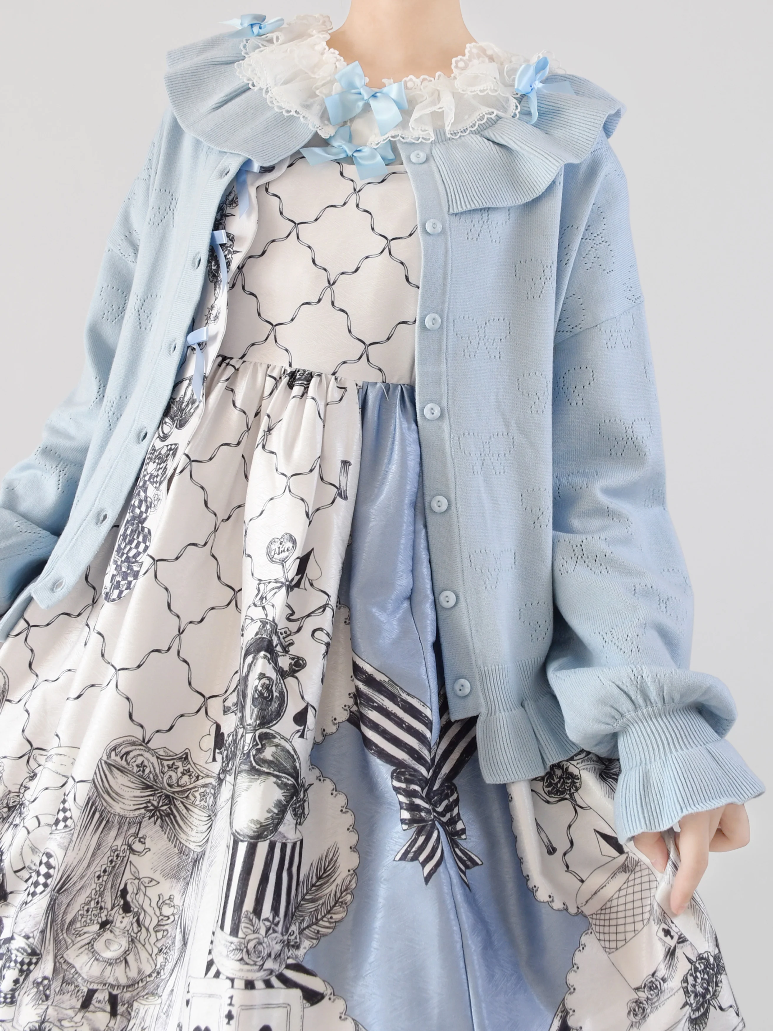 Vintage Lolita Bow Hollowed-out Sweater Ruffled Cardigan - Image 24
