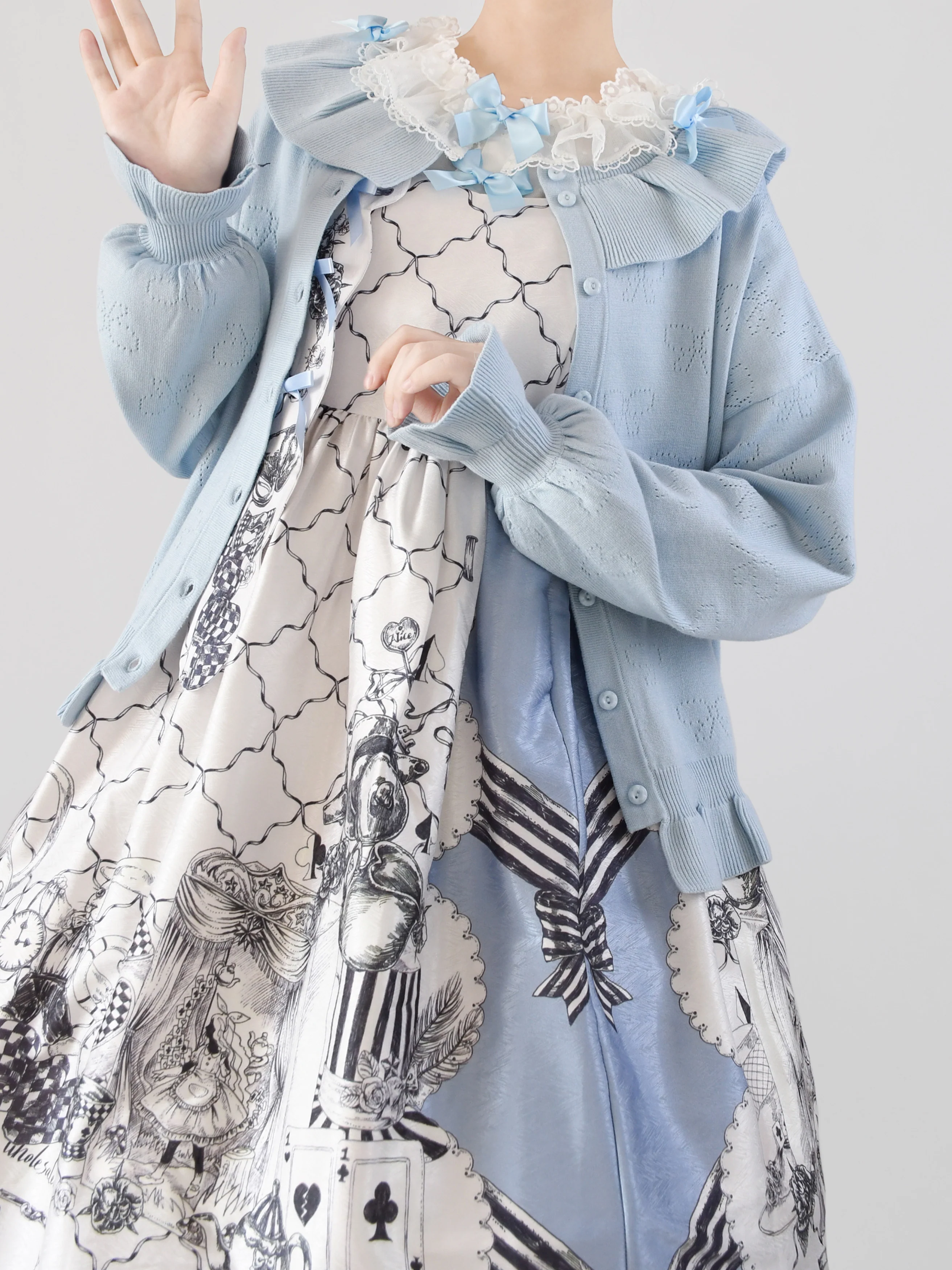 Vintage Lolita Bow Hollowed-out Sweater Ruffled Cardigan - Image 25