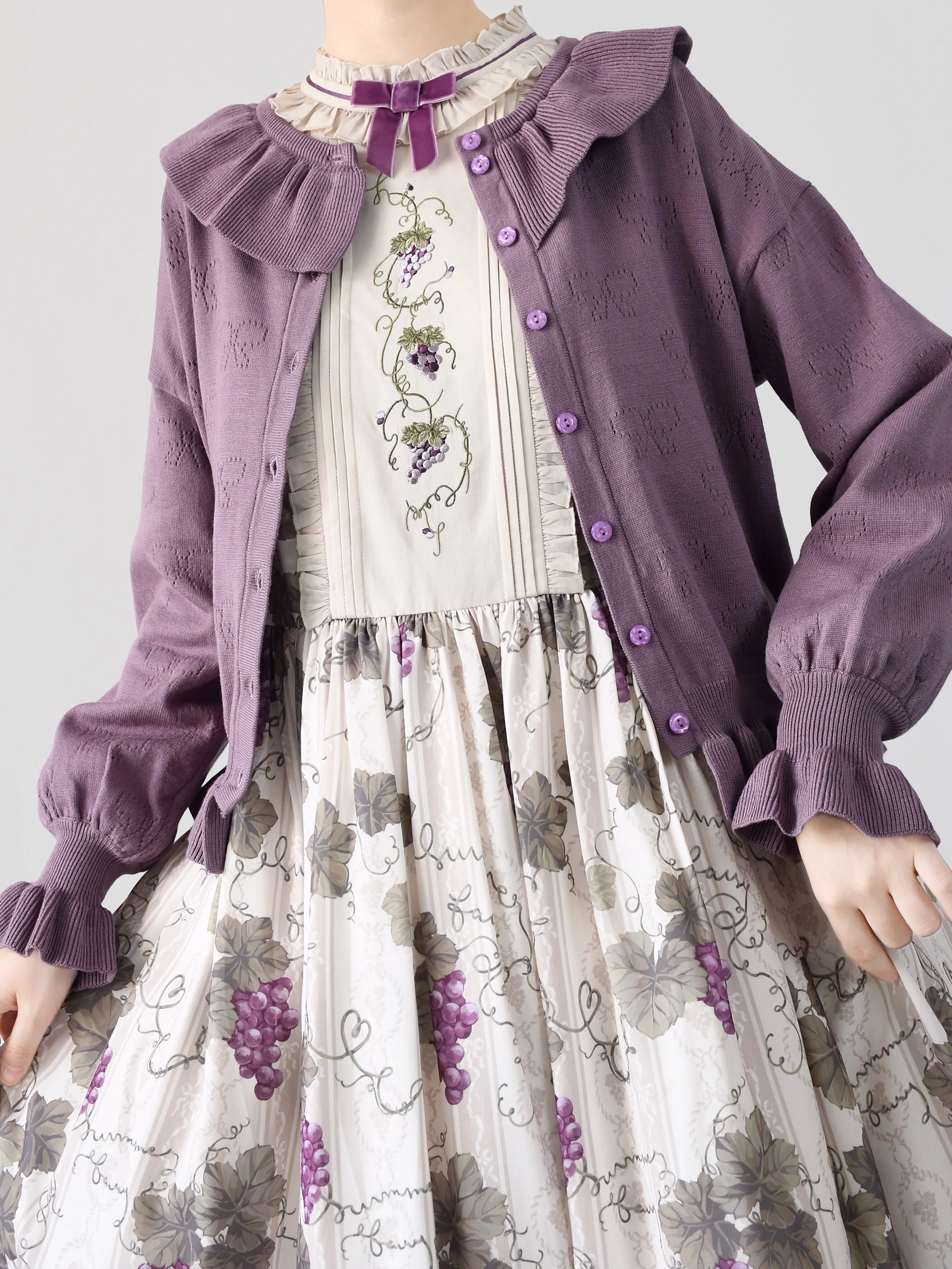 Vintage Lolita Bow Hollowed-out Sweater Ruffled Cardigan - Image 3