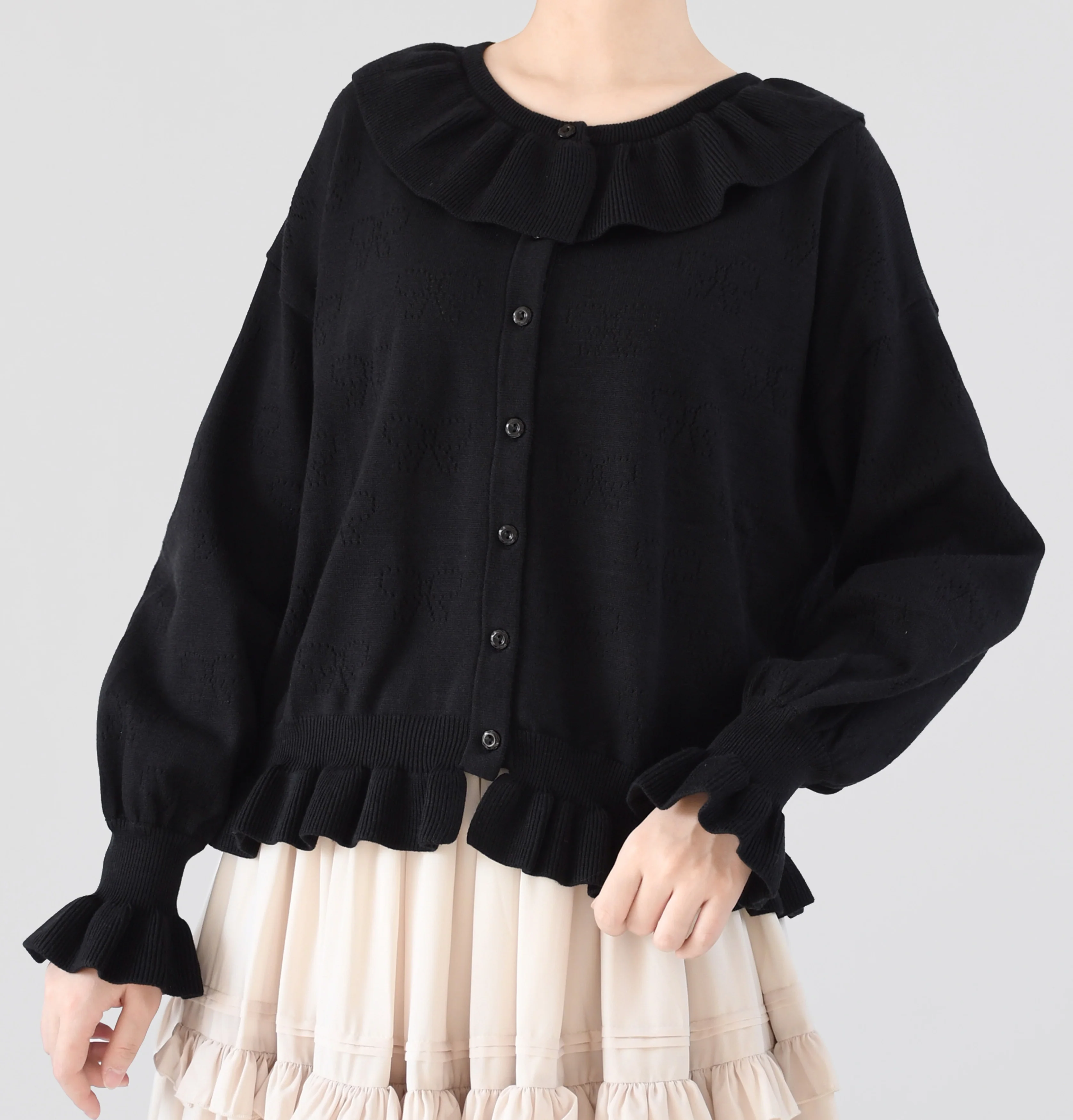 Vintage Lolita Bow Hollowed-out Sweater Ruffled Cardigan - Image 30