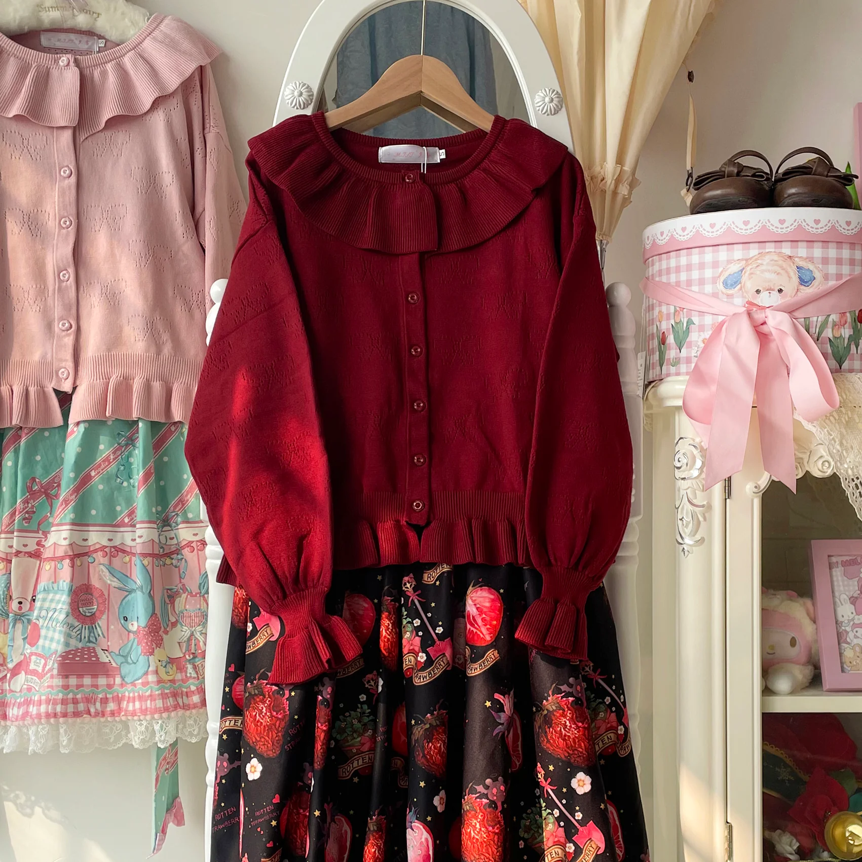 Vintage Lolita Bow Hollowed-out Sweater Ruffled Cardigan - Image 37