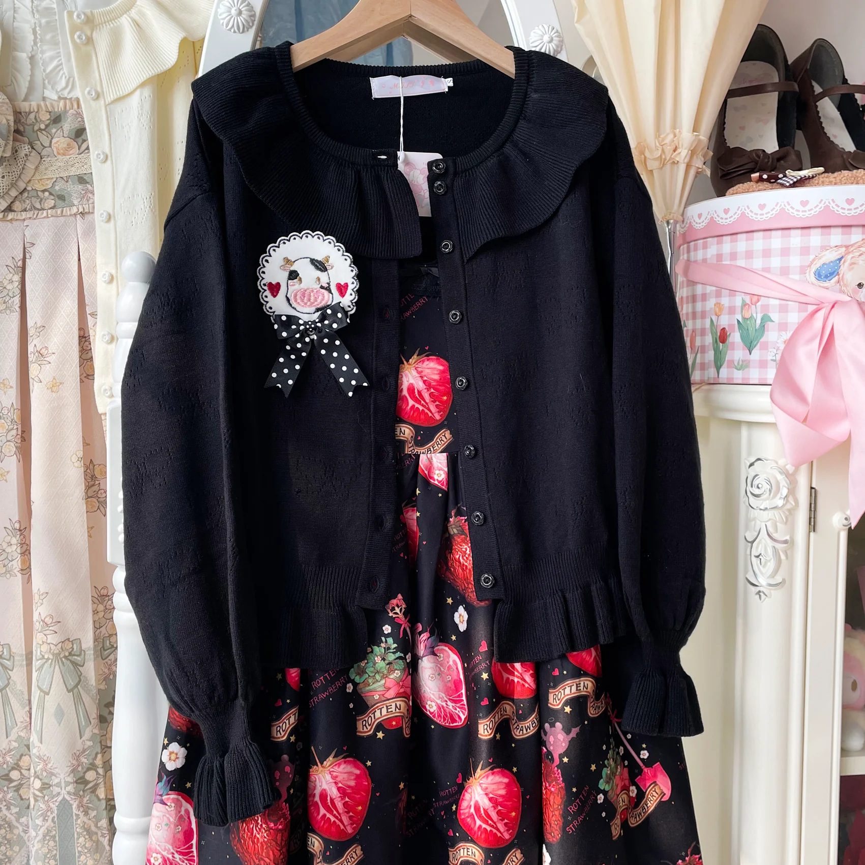 Vintage Lolita Bow Hollowed-out Sweater Ruffled Cardigan - Image 38