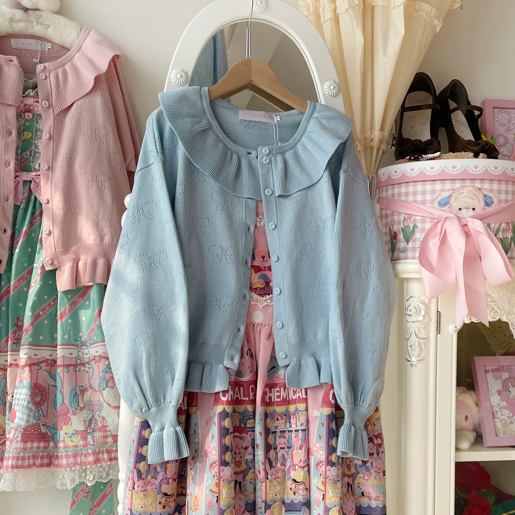 Vintage Lolita Bow Hollowed-out Sweater Ruffled Cardigan - Image 39